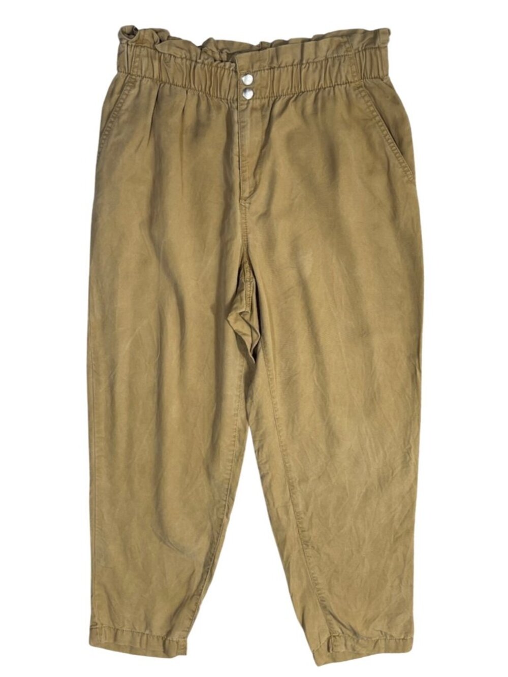 Loft Pants Trousers Size M Medium Khaki Elastic Waist Ruffle Lyocell